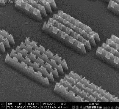 SEM tilted view of FinFET fingers