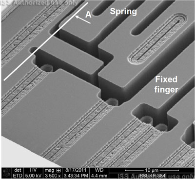 SEM FIB cut view of MEMS structures