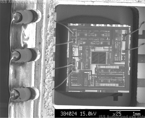 SEM view of die in opened package